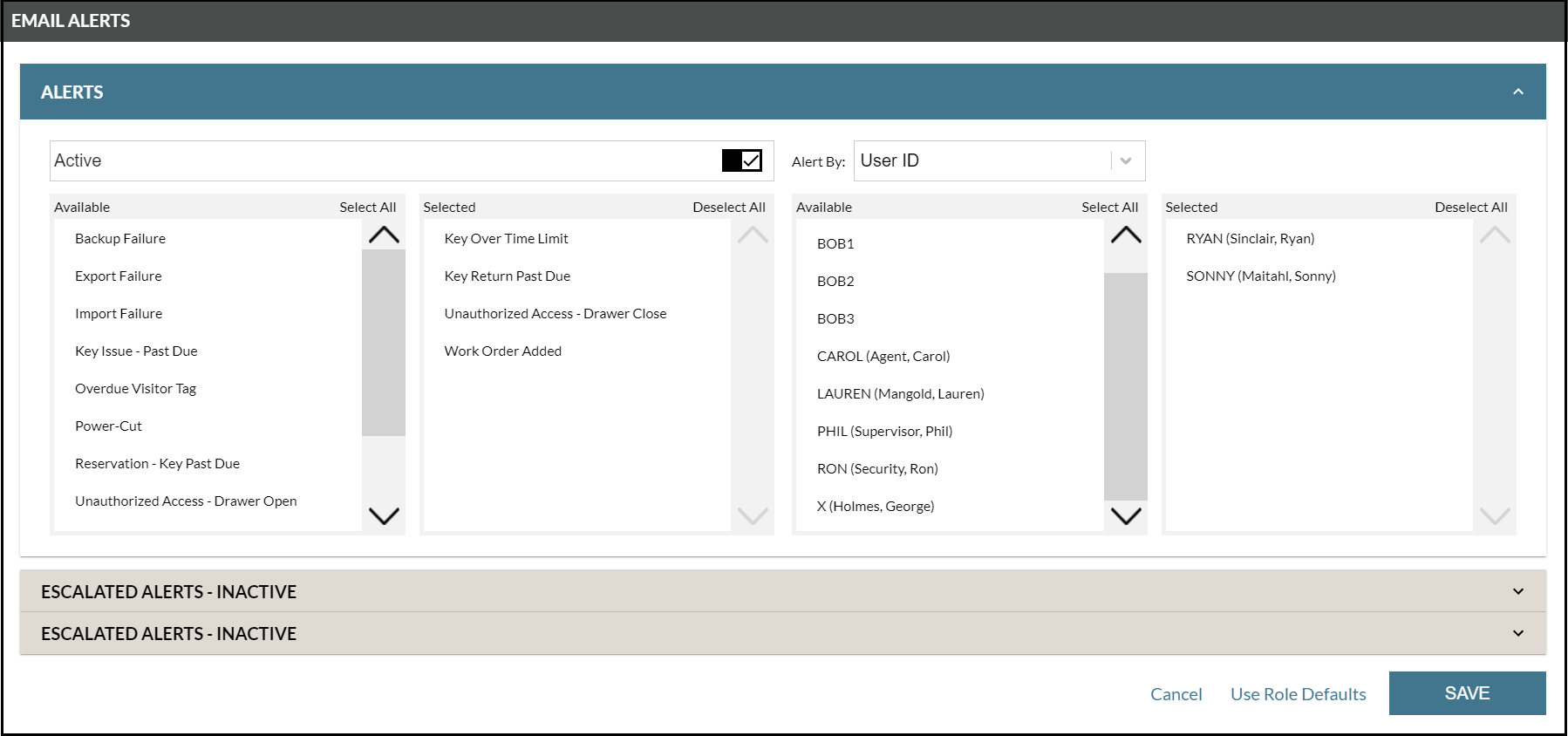 Screenshot of Alerts screen