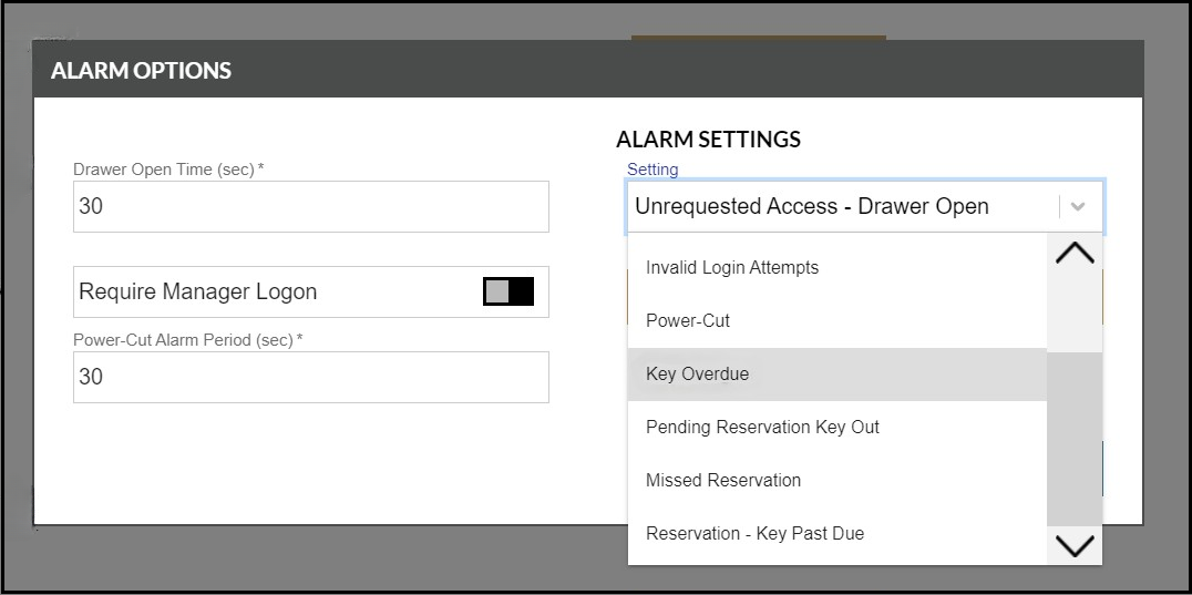 Alarm Options screenshot
