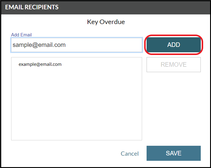 Email Recipients screenshot