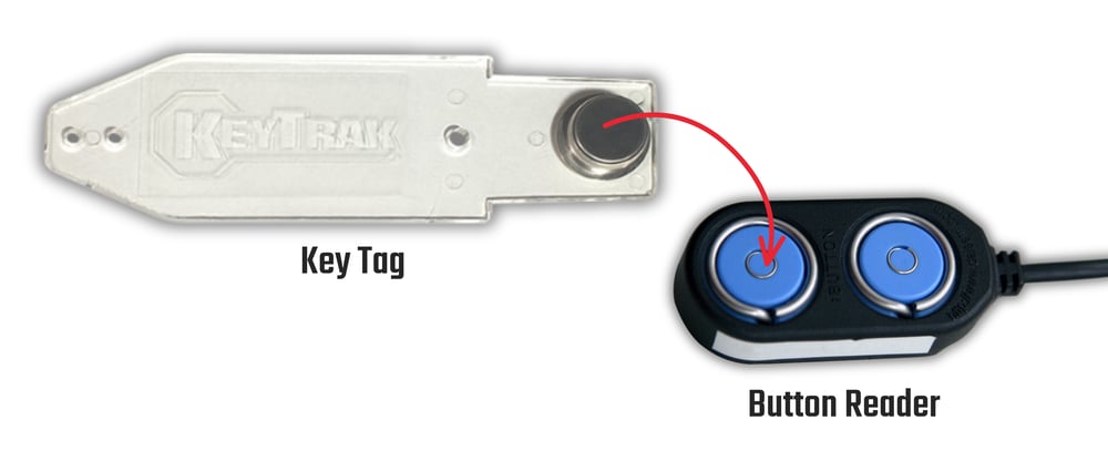 Graphic showing where to place a key tag on a button reader