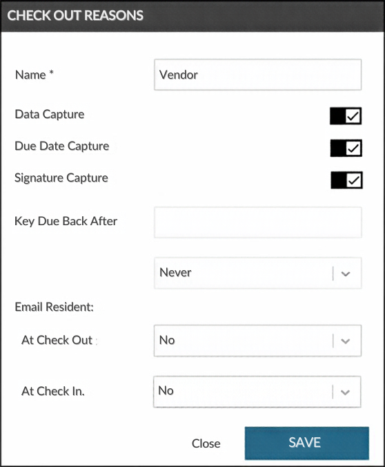 Edit Checkout Reasons screen