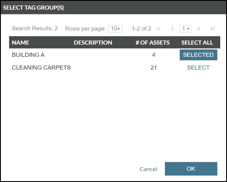 Select Tag Group(s) screenshot