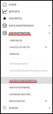 Administration > System Configuration Screen
