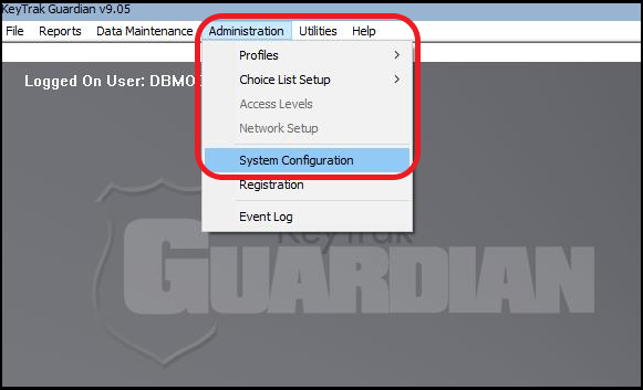 Administration > System Configuration menu screenshot