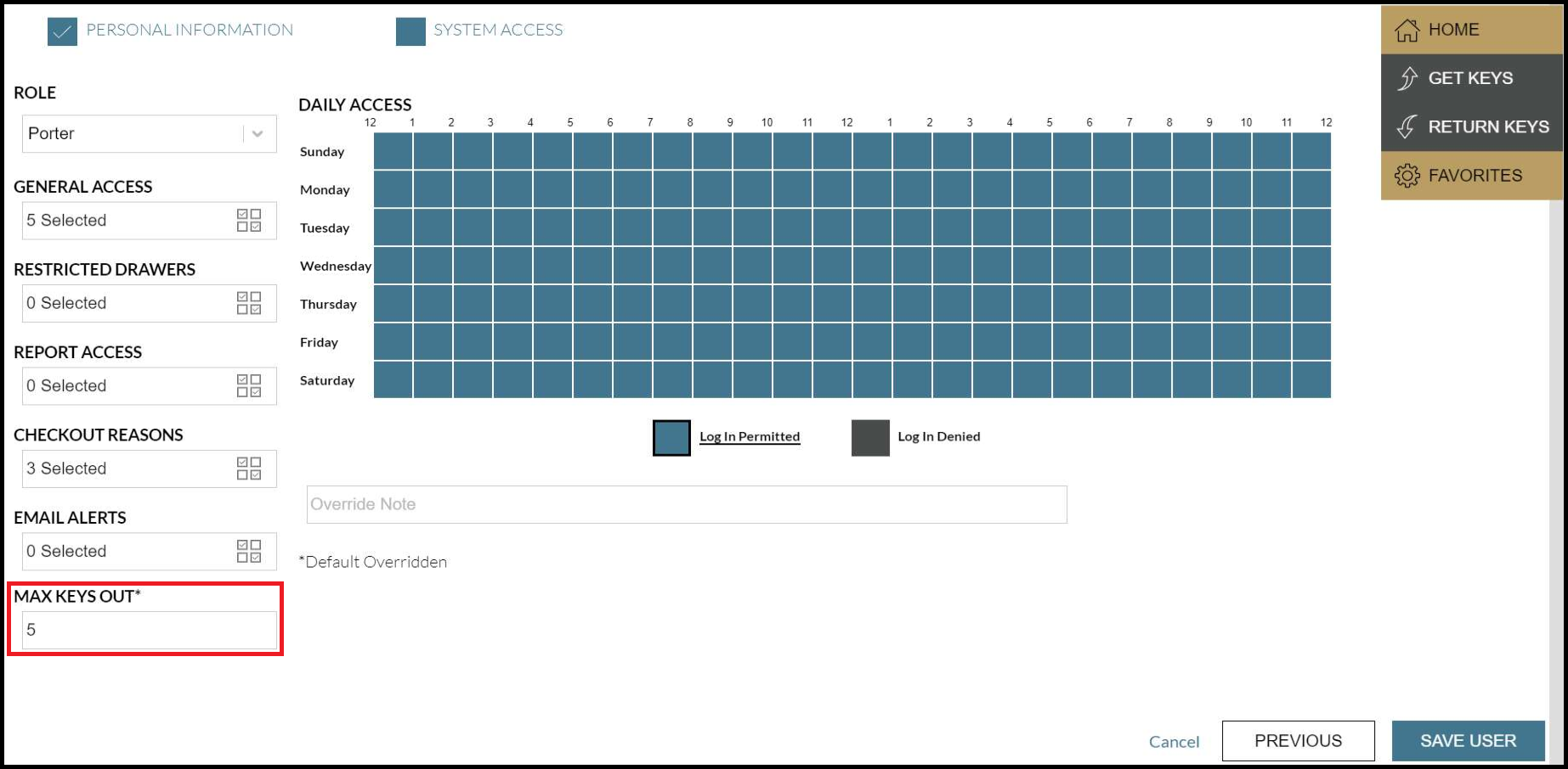 Screenshot showing where to edit max keys out for individual users