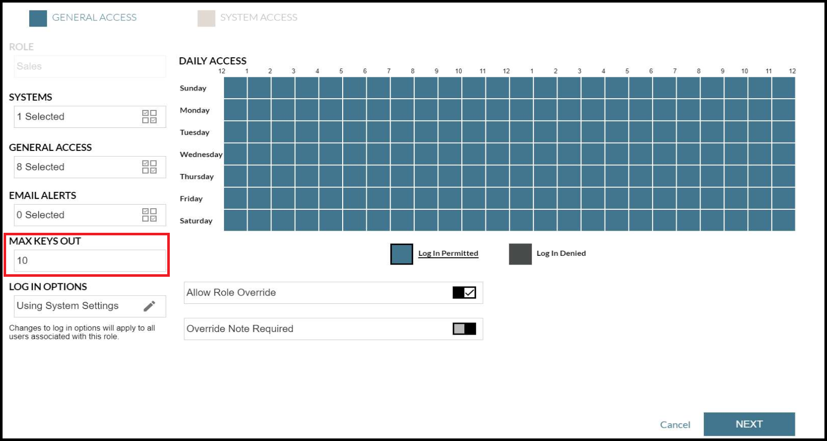 Screenshot showing where to edit max keys out for user roles