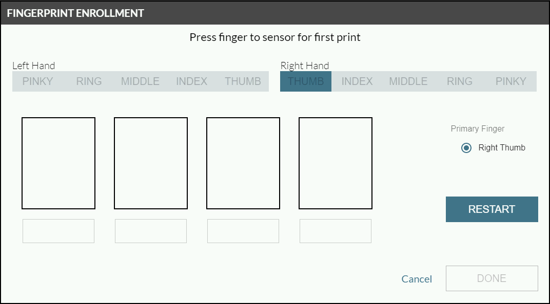 Edge Fingerprint Enrollment screen